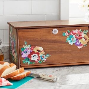 The Pioneer Woman Sweet Romance Wood Bread Box with Multicolor Flowers